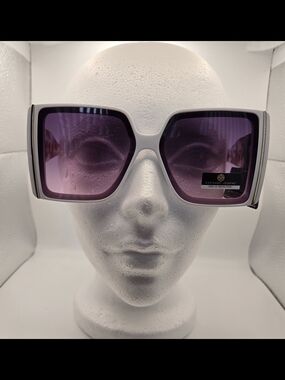Margaret Josephs White Pink Gold Frame Sunglasses Purple Lenses Gold Accents
